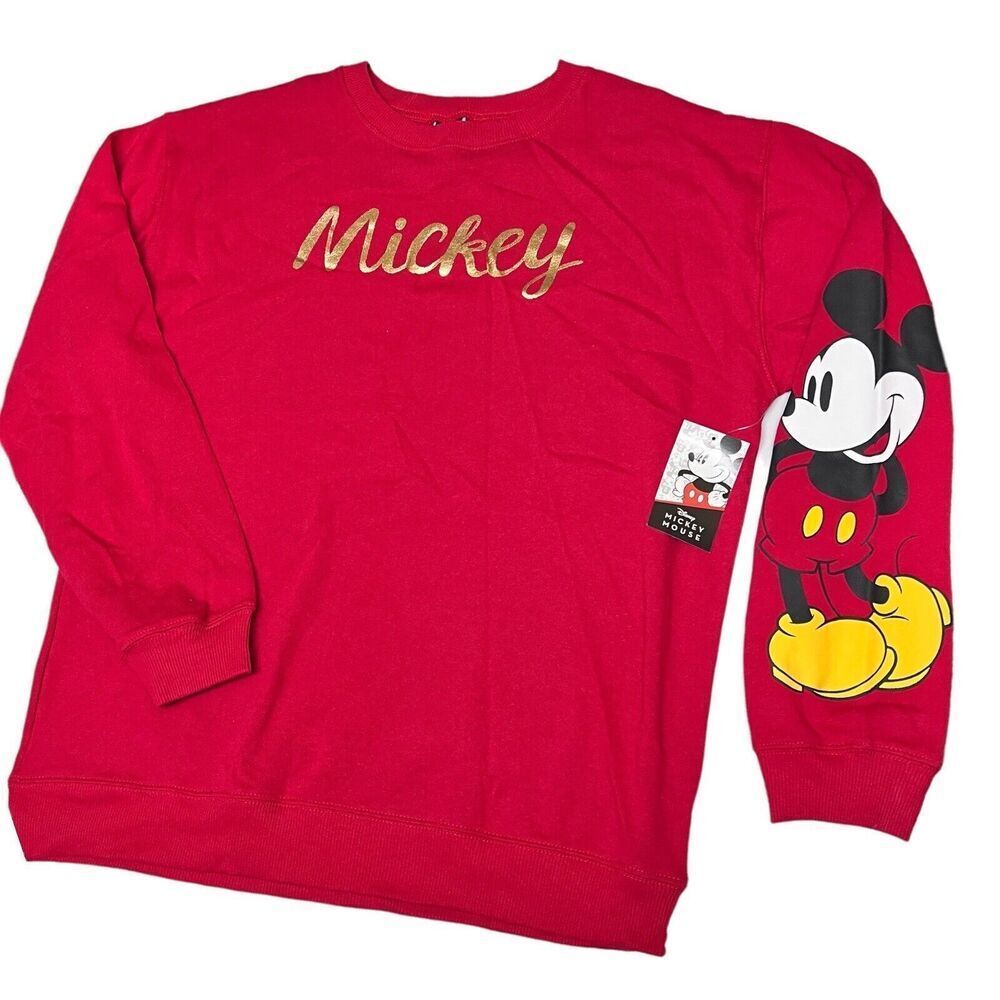 Disney Sweatshirt WMNS XL Red Mickey Mouse Gold Vacation‎ Parks Ears Family Cozy